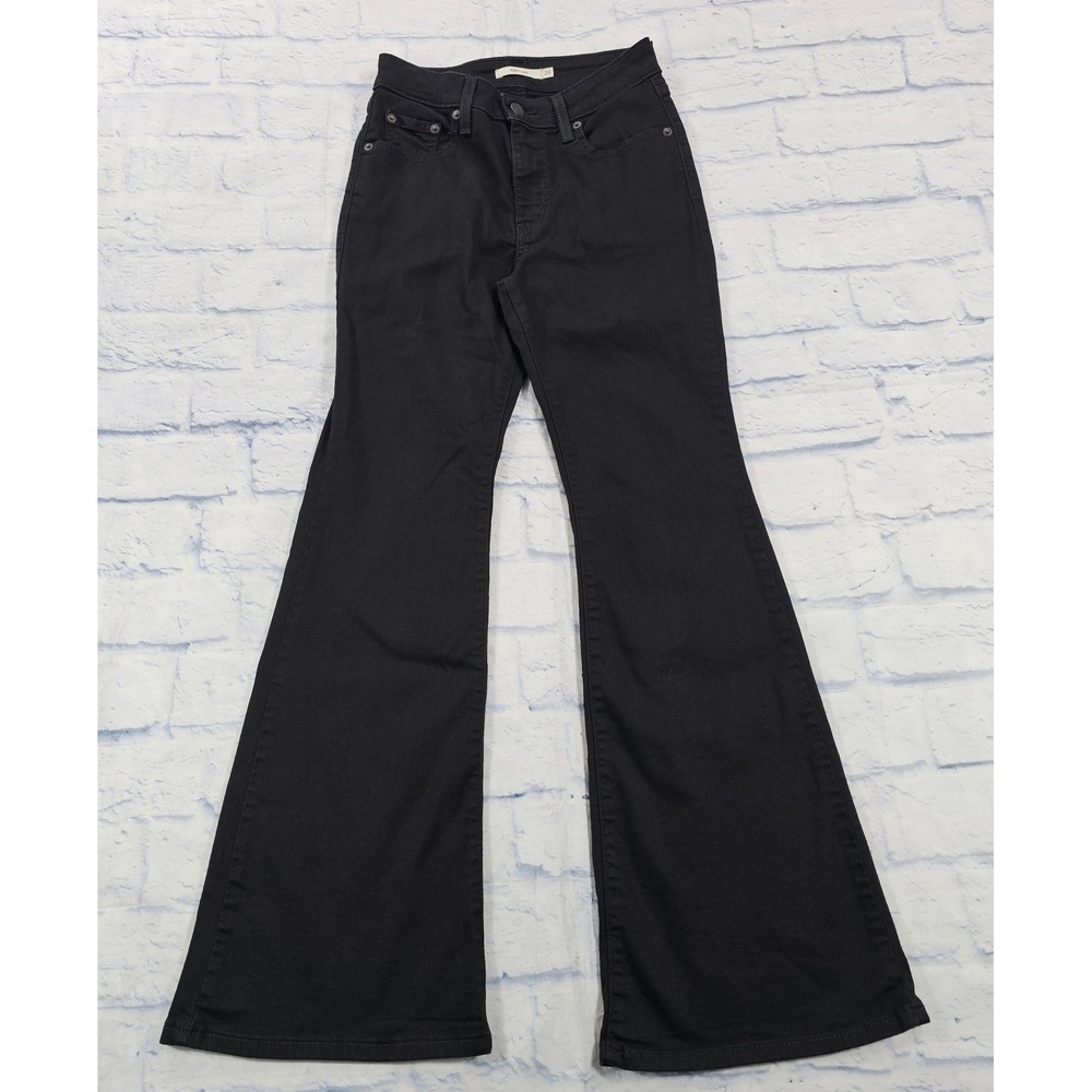 Levis 726 Flare Jeans Womens 26 Black High Rise Stretch Retro Denim Pants